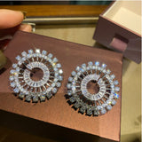 Women Ice and Snow Secret Bright Round Snow Flower Earrings