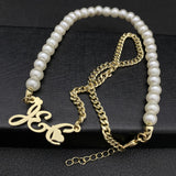 Pearl Name Necklace Cuban Chain Choker Pendant Jewelry