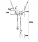 925 Silver Synthesis Pearl Tassel Moon Choker Necklace Birthday Gift