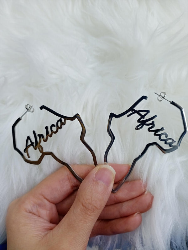 Personalized Africa Shape Name Hoop Earrings Gift for Women