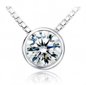 2ct Round Sona Simulated Stone Necklace, Solid Silver Sterling Wedding Pendant