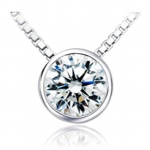 2ct Round Sona Simulated Stone Necklace, Solid Silver Sterling Wedding Pendant