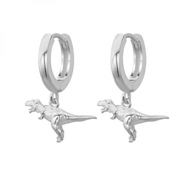 925 Silver Dino Drop Earrings Animal Pendant Hoop Jewelry