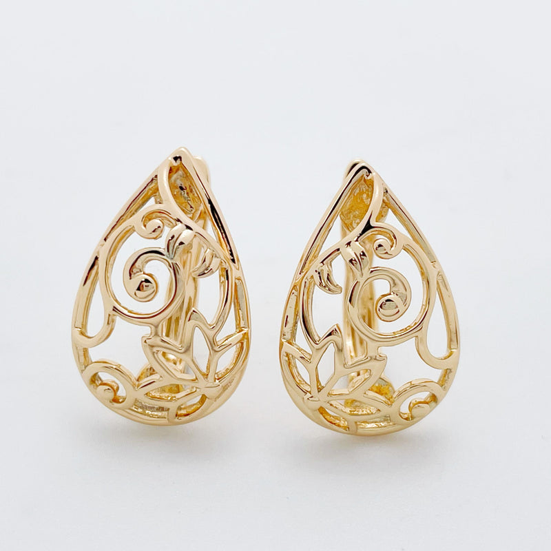 Vintage Rose 18K Filled Dangle Earrings Hollow Carved Wedding Party Jewelry