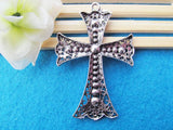 2pcs Antique Silver Cross Pendant Charm, 21 Rhinestones, DIY Accessory