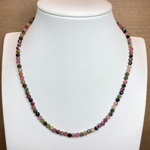 4MM Faceted Tourmaline Necklace Rainbow Natural Stones S925 Silver Collier