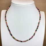 4MM Faceted Tourmaline Necklace Rainbow Natural Stones S925 Silver Collier