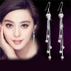 925 Silver Beads Tassel Chain Earrings for Women