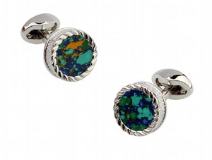 Green Stone Round Cufflinks 16mm L1808