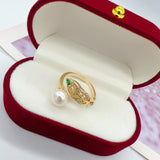 Natural Freshwater Pearl Crystal Feather 14k Filled Ladies Party Ring