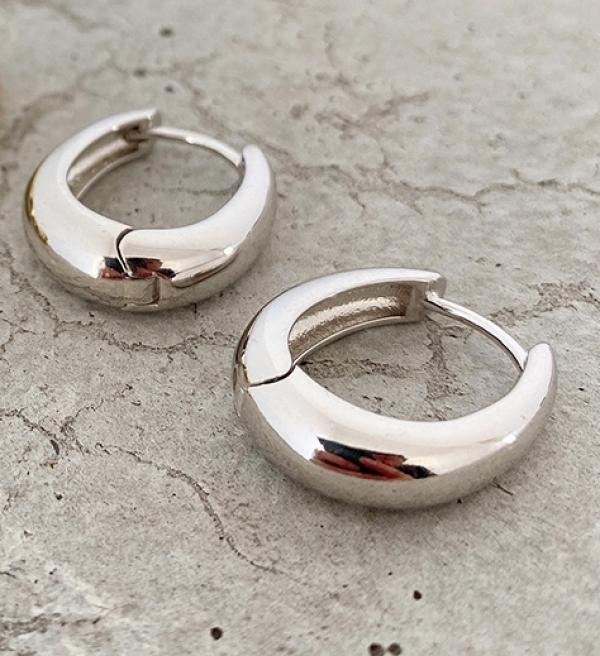 925 Sterling Silver Curved Hoop Earrings Korea Industrial Style Wide Earrings