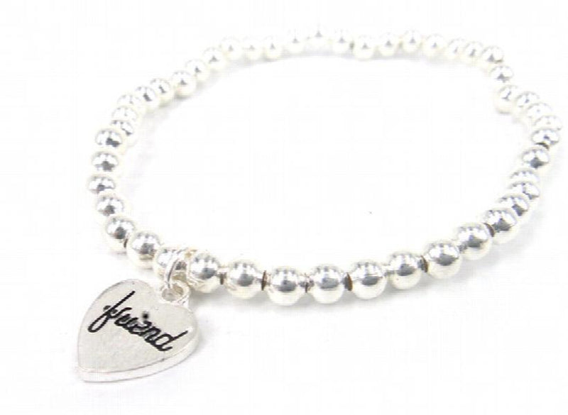 4mm Beads Ball Bracelet with Heart Charm - Bracelet for Girls or Ladies