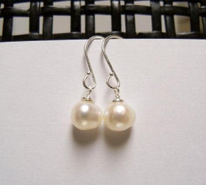 Freshwater Pearl Drop Earrings on Silver Earwires