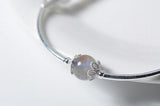 925 Silver Moonstone Birthstone Cuff Bracelet with FLOWER Charms