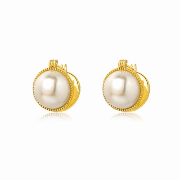 Famous Vintage Round Pearl 18K Earrings For Women High Lady