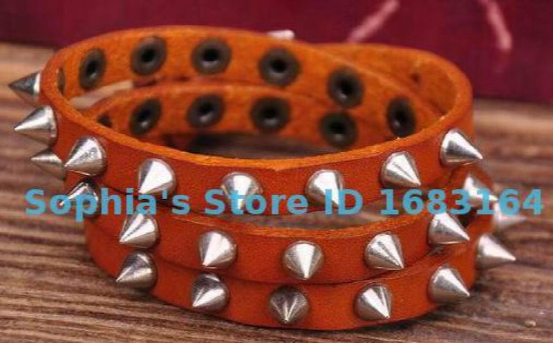 Orange Rock R&B Sharp Studs Triple Wrap Leather Wristband Bracelet Cuff Men