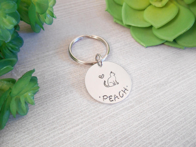 Small Cat Name Hand Stamped Stainless Steel Key Chain