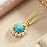 Raw Ore Turquoise S925 Silver Necklace with Pine Pendant