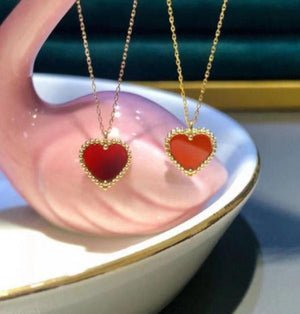 18k Red Agate Heart Pendant Necklace for Women AU750 Jewelry