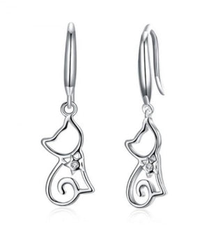 925 Silver Cat Zircon Earrings Female Crystal from Austrian Sweet Earrings