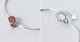 925 Silver Chime Bell & Strawberry Quartz Bracelet