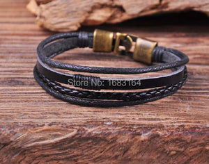 S533 Surfer Leather Hemp Hand Braid Bracelet Wristband Men's Cuff
