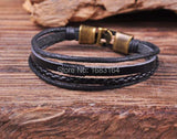 S533 Surfer Leather Hemp Hand Braid Bracelet Wristband Men's Cuff
