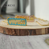 Bubble Letters Name Necklace Stainless Steel Colorful Enamel Necklace