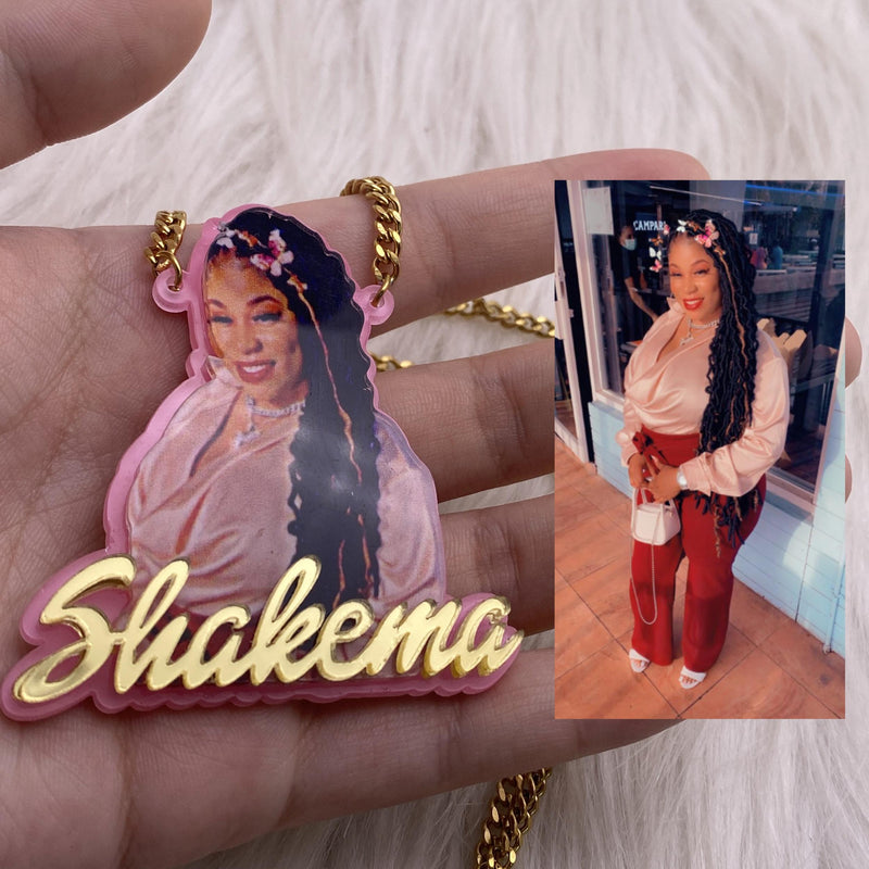 Personalized Photo Necklace Acrylic Pendant Stainless Steel Chain Jewelry