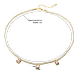 Pearl Chain Zircon Choker Necklace Women Sweet Pink Stone Pendants Wedding