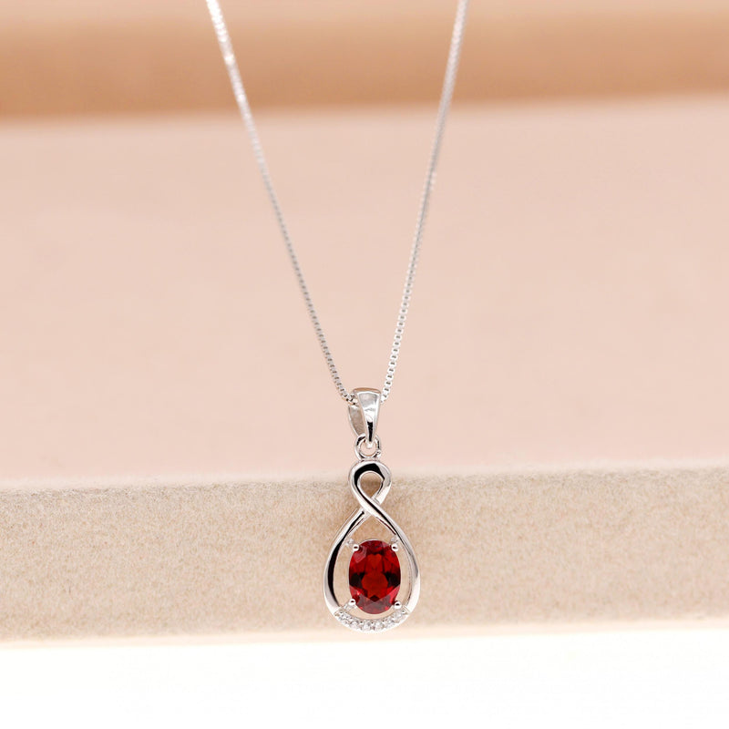 Garnet Pendant Necklace, 925 Silver, January Birthstone Gemstone Jewelry