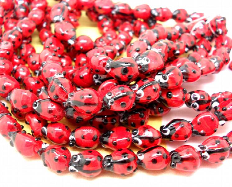 60pcs Red Ladybug Glass Beads for Bracelet 11x8mm