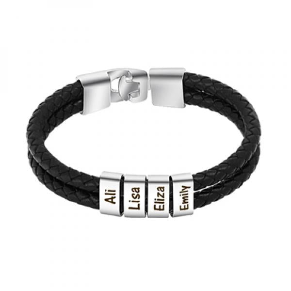 Men's Stainless Steel Leather Braided Bracelet