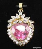 Pink CZ Heart Crystal Flower Pendant Necklace