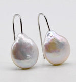 Coin Baroque Real Freshwater Pearl Earrings 925 Sterling Silver Hook Style