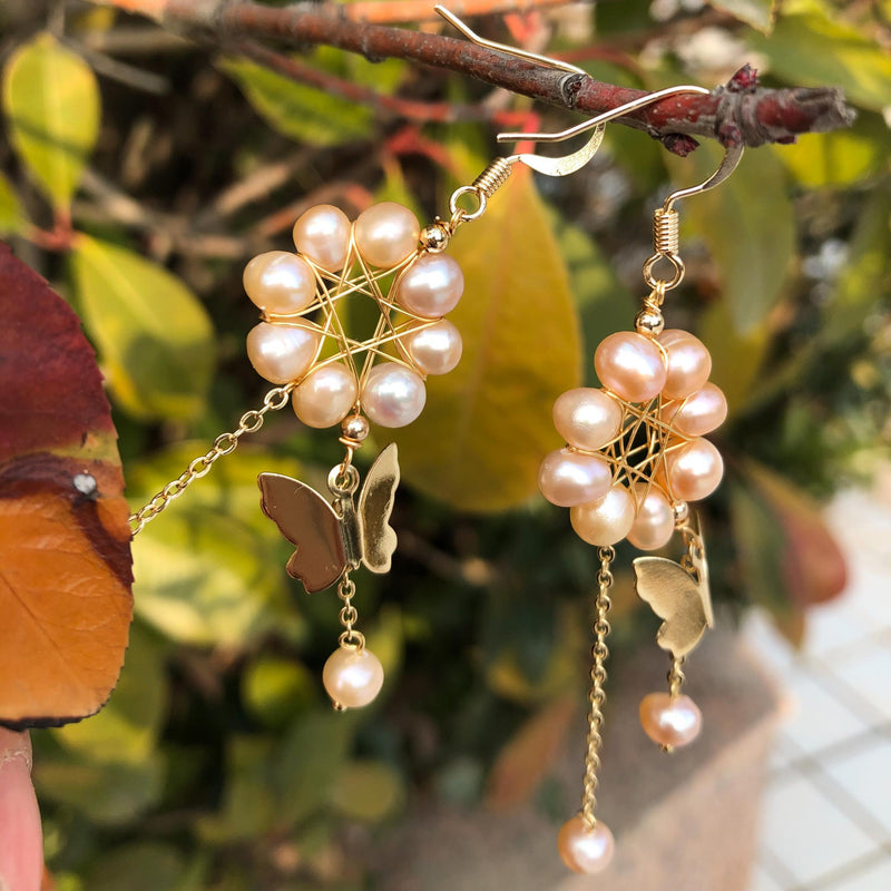 Rose Pink Pearl Beads Earring Crystal Healing Stone Jewelry Gift