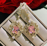 Emerald Crystal Diamond Zircon Earrings, S925 Silver Needle, Copper Plated