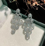 S925 Sterling Silver Hexagonal Hollow Diamond Zircon Crystal Earrings DIY