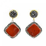 Square Gem Stone Earrings Vintage Wedding Party Jewelry