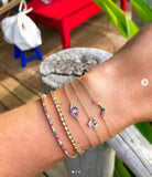 Rainbow CZ Evil Eye Charm Link Chain Bracelet 925 Sterling Silver