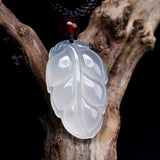 Natural Chalcedony Glass Carved Leaves Pendant for Women DIY