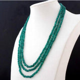 3 Rows 2X4mm Green Emerald Beads Necklace