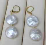 South Sea Coin Pearl Dangle Earrings 14k Gold
