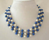 Real Pearl Lapis Lazuli Clasp Women Girl Party Necklace