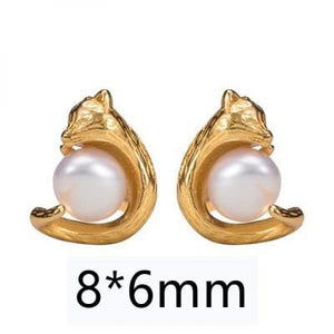 925 Silver Pearl Fox Stud Earrings 18k Plating