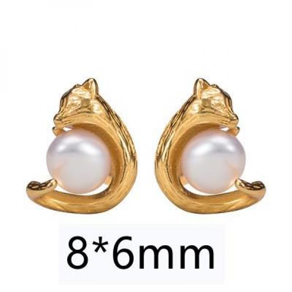 925 Silver Pearl Fox Stud Earrings 18k Plating