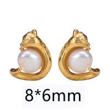925 Silver Pearl Fox Stud Earrings 18k Plating