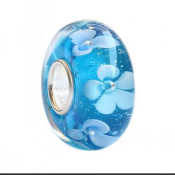 925 Silver 3D Flowers Glass Charm Beads Fit European Bracelet