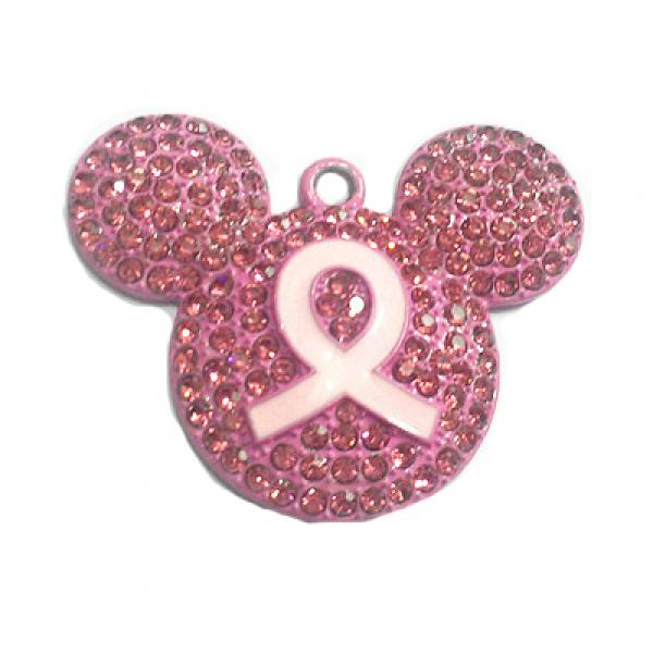 10pcs Pink Minnie Rhinestone Pendants Breast Cancer Awareness