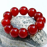 Zheru Jewelry Natural Agate Chalcedony Red Round Bead Bracelet